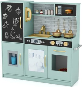 Cozinha de brincar para crianças 82 x 24 x 80 cm com quadro negro, telefone, fogão, máquina de lavar louça, máquina de gelo e forno com sons reais, ve