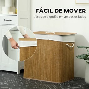Cesto de Roupa Suja com Tampa 144L de Bambu com 3 Compartimentos 60x40x60 cm Castanho