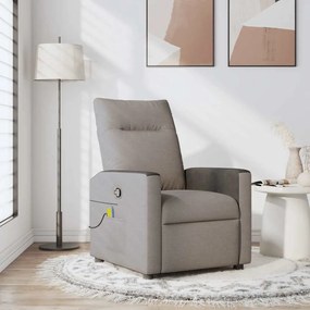 vidaXL Poltrona de massagens reclinável tecido cinzento-acastanhado