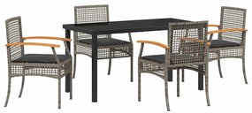 Conjunto de Jantar de Jardim 5 Peças com Almofadas em Rattan Sintético