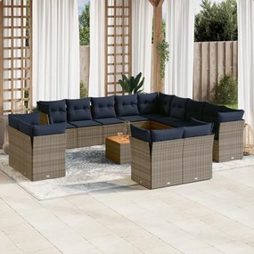 vidaXL 14 pcs conjunto sofás p/ jardim c/ almofadões vime PE cinzento