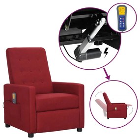 vidaXL Poltrona elevatória de massagens tecido vermelho tinto