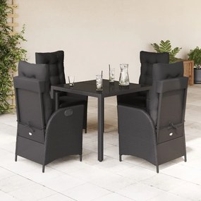 vidaXL 5 pcs conjunto de jantar p/ jardim c/ almofadões vime PE preto
