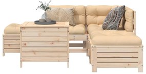 6 pcs conjunto sofás de jardim madeira de pinho maciça