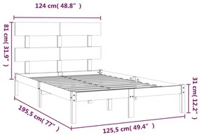 Estrutura de cama dupla pequena 4FT 120x190 cm madeira maciça