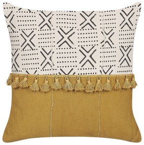 Conjunto de 2 almofadas decorativas branco creme e amarelo mostarda 45 x 45 cm WOODI Beliani