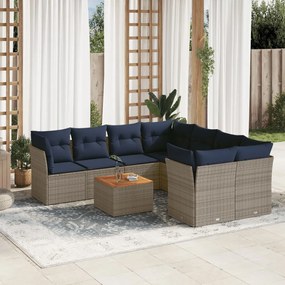 vidaXL 9 pcs conjunto sofás p/ jardim c/ almofadões vime PE cinzento