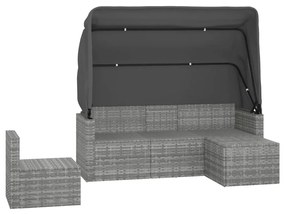 4 pcs conjunto sofás de jardim c/ almofadões vime PE cinzento