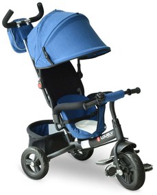 HOMCOM Triciclo 3 EM 1 Crianças +18 Meses Pedais Capota Removível Dobrável Barra Telescópica Segura 102x49x102cm Azul