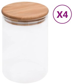 vidaXL Frascos de vidro com tampas de bambu 4 pcs 800 ml