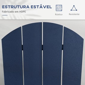 Outsunny Cadeira Adirondack Baloiço de Jardim Baloiço para Exterior Estilo Adirondack de HDPE para Varanda Pátio Carga Máxima 120kg 73,5x93x91,5cm Azul Escuro