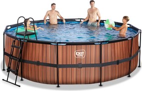 Piscina redonda Wood ø450x122cm com bomba de filtro de areia - Castanha