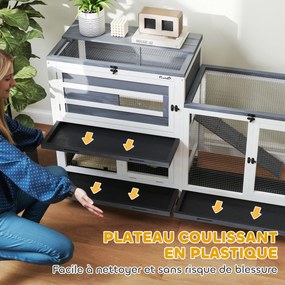 Coelheira147 x 45 x 89,5 cm em madeira de 2 andares com rodas, 3 tabuleiros, para 2-3 coelhos, cinzenta