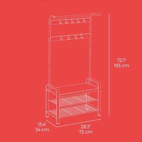 Cabide, móvel entrada com bengaleiro, com banco para sapatos 33,7 x 72 x 183 cm Castanho Vintage -preto