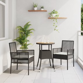 vidaXL Conjunto de Jantar de 3 Peças Preto Rattan Sintético