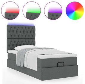 Cama otomana com colchão &amp; LEDs 90x200cm tecido cinzento escuro