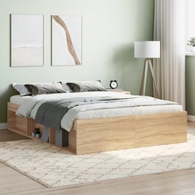 vidaXL Estrutura de cama de casal 135x190 cm carvalho sonoma