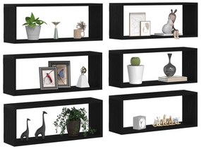 Estantes de Parede vidaXL 6 pcs Carvalho Preto 60x15x23 cm Madeira Eng