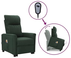 vidaXL Poltrona elevatória de massagens tecido verde-escuro