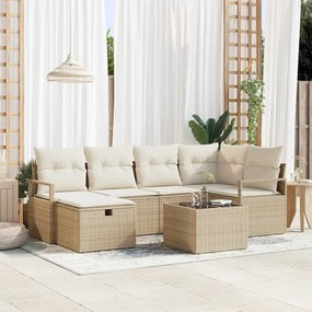 Conjunto de Sofá de Jardim 7 Peças com Almofadas Bege em Rattan Sintét