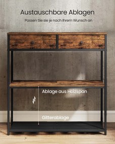 Mesa consola estreita com duas gavetas em tecido 24 x 76 x 80 cm Castanho vinatge + Preto