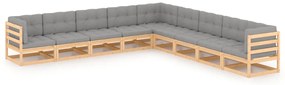 9 pcs conjunto lounge de jardim c/ almofadões pinho maciço