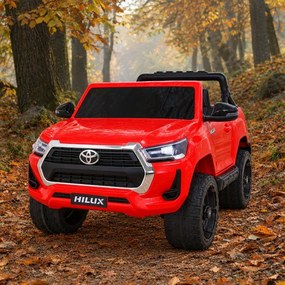 Carro elétrico para Crianças Toyota Hilux 12V 4x4 Rodas Espuma EVA, Assento couro ecológico Vermelho