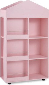 Estante infantil de madeira com 64 x 30 x 116 cm, em forma de casinha para bonecas, com compartimentos, para quarto de bebé, Rosa