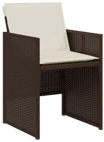 3 pcs conjunto bistrô com almofadões vime PE castanho