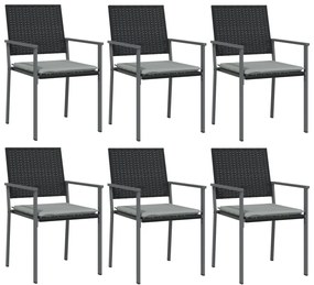 7 pcs conjunto de jantar p/ jardim c/ almofadões vime PE e aço