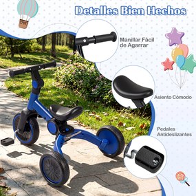 Triciclo Infantil 5 em 1, 66 x 48,5 x 51,5 cm, Pedais Removíveis, Azul-escuro