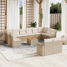 13 pcs conjunto de sofás p/ jardim com almofadões vime PE bege