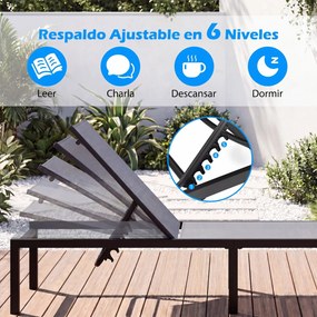 Conjunto de 2 Espreguiçadeiras de Exterior, 64 x 198 x 67-103 cm, Encosto Ajustável em 6 Níveis, Cinzento