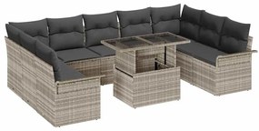 Conjunto de Sofá de Jardim vidaXL com 10 Peças e Almofadas Cinza Claro Rattan de Polietileno