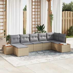 vidaXL Conjunto de Sofá de Jardim 7 Peças com Almofadas Bege Rattan Poly Acácia