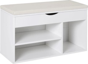 HOMCOM Banco Sapateira, Móvel Porta-sapatos Compacto com Assento Estofado Rebatível para Entrada em Madeira, 80x30x47cm, Branco | Aosom Portugal