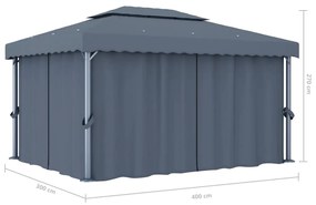 Gazebo com cortinas e cordões de luzes LED 4x3 m antracite