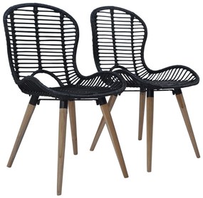 vidaXL Cadeiras de jantar 2 pcs vime genuíno preto