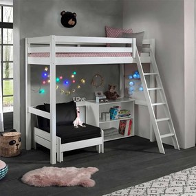 Conjunto Cama alta de Criança PINO 90 x 200 cm + estrado + escada + estante + sofá-cama Branca