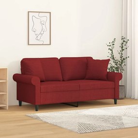 vidaXL Sofá 2 lug. c/ almofadas/almofadões 140cm tecido vermelho tinto