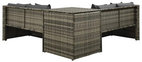 4 pcs conjunto lounge de jardim c/ almofadões vime PE cinzento