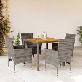 vidaXL 5 pcs conjunto jantar jardim c/ almofadões vime PE/acácia cinza