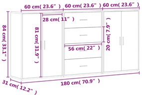 Aparadores 3 pcs 60x31x84 cm derivados de madeira branco