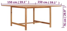 Mesa de jardim 150x150x76 cm madeira de teca maciça