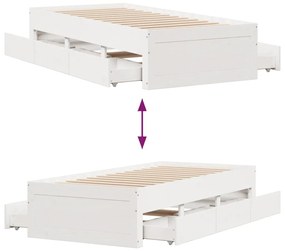 Cama sem colchão com gavetas 75x190 cm pinho maciço branco