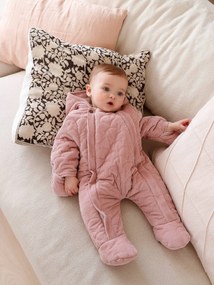 Oferta do IVA - Macacão em veludo, dupla abertura, para bebé rosa claro liso
