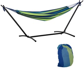 Outsunny Cama Rede com Suporte 310x117 cm com Bolsa de Transporte Altura Ajustável Capacidade 120 kg para Campismo Pátio Verde e Azul