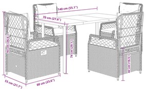 5 pcs conjunto de jantar p/ jardim com almofadões vime PE bege