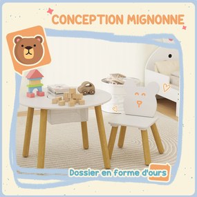 Conjunto composto por 1 mesa redonda e 2 cadeiras infantis de 3 peças, com encosto em forma de urso, para atividades, trabalhos manuais e refeições, p