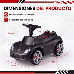 Carrinho de Passeio andarilho Infantil, 62,5 x 29 x 38,5 cm, Com Luzes e Sons, Preto